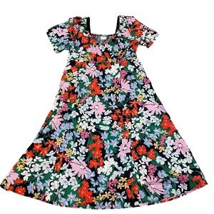 Old Navy Women's XL Floral Print Midi Dress Puff Sleeve Milkmaid Prairie Smocked